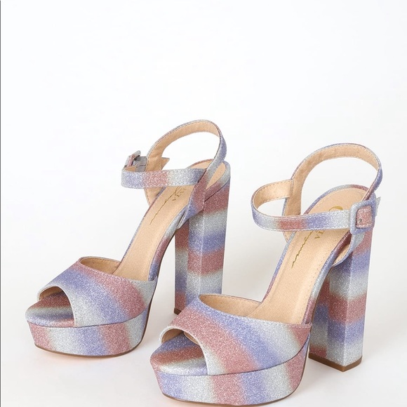 Lulus Shoes - Lulu’s Multi Glitter Striped Platform High Heels